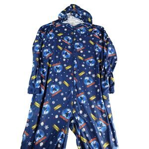 The Polar Express Pajama Mens 2XL 3XL Blue Christmas One Piece Hoodie Cozy